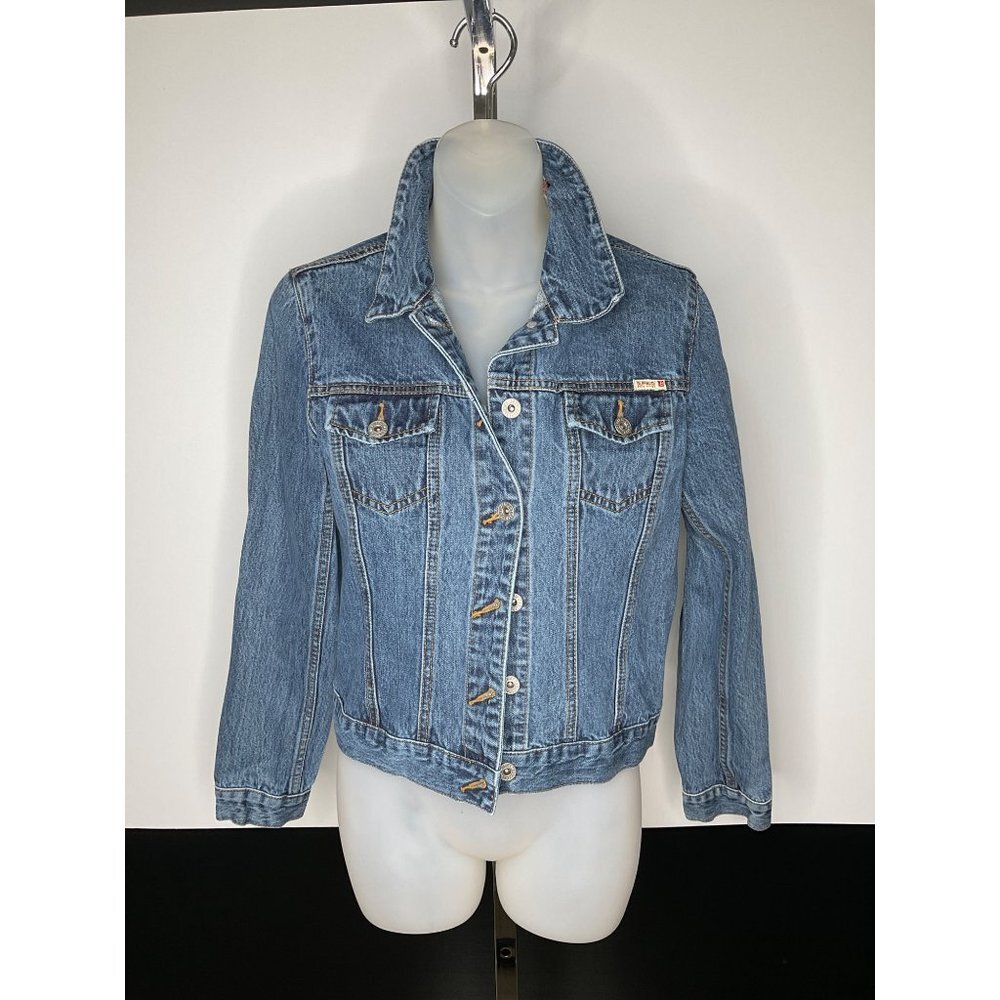 Medium Denim Jean Jacket Studded Star Design on Back Buffalo David Bitton - Picture 2 of 8